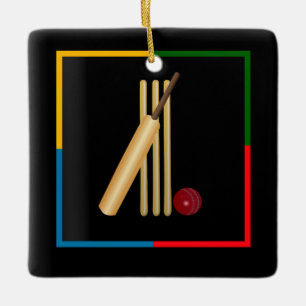 Ornamento De Cerâmica Críquete, wicket, bastão e bola,