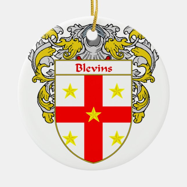 Ornamento De Cerâmica Crista da brasão/família de Blevins (Frente)