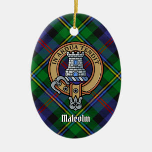 Ornamento De Cerâmica Crista do Clã Malcolm sobre Tartan