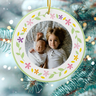 Ornamento De Cerâmica Cristalizando Batismo Gênero Foto de Bebê Neutro