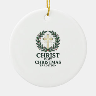 Ornamento De Cerâmica Cristo é Minha Tradição de Natal Versão Cruz Antig