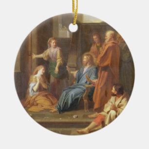 Ornamento De Cerâmica Cristo na casa de Martha e de Mary