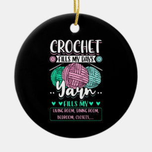 Ornamento De Cerâmica Crochê - O Crochê Preenche Meus Dias