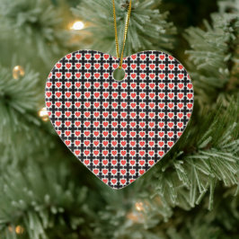 Ornamento De Cerâmica Cross Shaped Checkered Pattern with Red Hearts