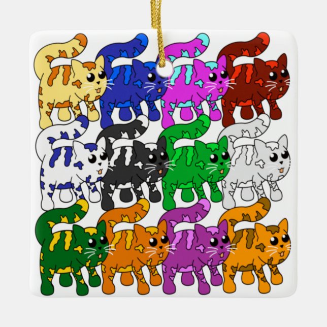 Ornamento De Cerâmica Crowd de Kitten, Padrão Xmas Bonito (Frente)