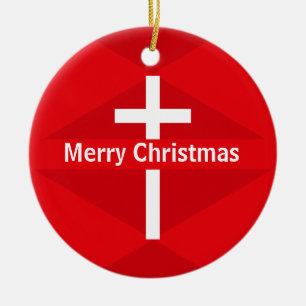 Ornamento De Cerâmica Cruz Cristã Vermelha e Branca Feliz Natal
