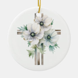 Ornamento De Cerâmica Cruz de flor de anêmona branca