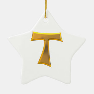 Ornamento De Cerâmica Cruz de tau Franciscan do olhar 3-D dourado