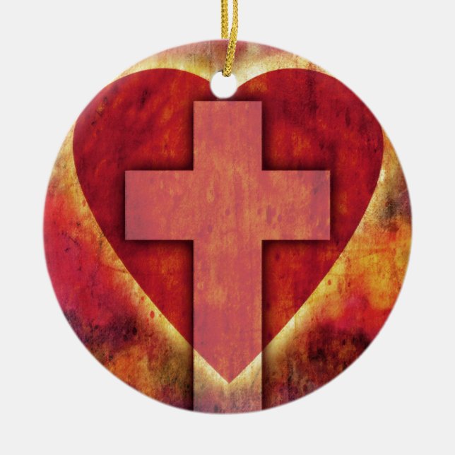 Ornamento De Cerâmica Cruz do coração (Frente)