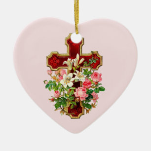 Ornamento De Cerâmica Cruz Floral
