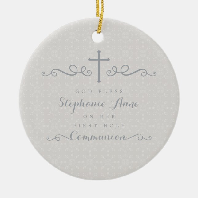 Ornamento De Cerâmica Cruz Ornamentado Comunitária no Padrão Floral do T (Frente)