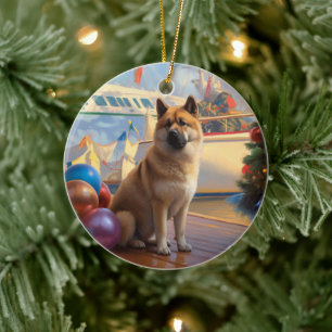 Ornamento De Cerâmica Cruzeiro de Natal do Akita Americano: Férias Incrí