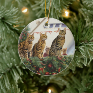 Ornamento De Cerâmica Cruzeiro de Natal dos Gatos Bengal: Férias Incríve