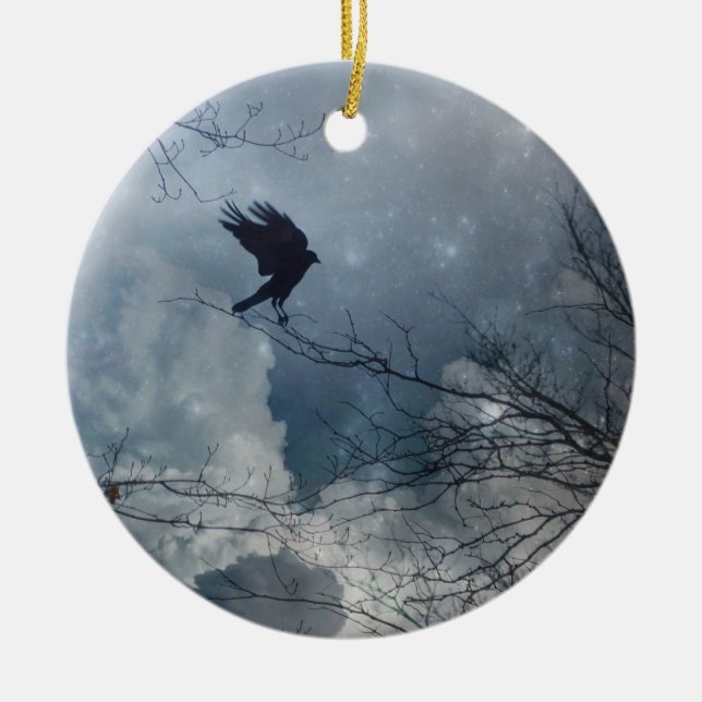 Ornamento De Cerâmica Crystal Blue Crow Sky (Frente)
