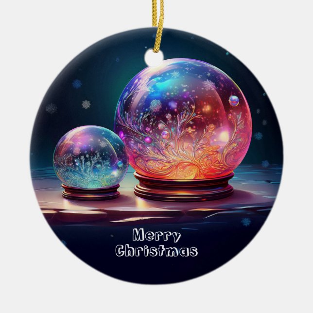 Ornamento De Cerâmica Crystal Snowballs Christmas Holiday Ornament (Frente)
