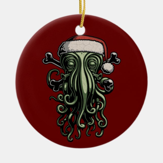 Ornamento De Cerâmica Cthulhu Claus (Frente)