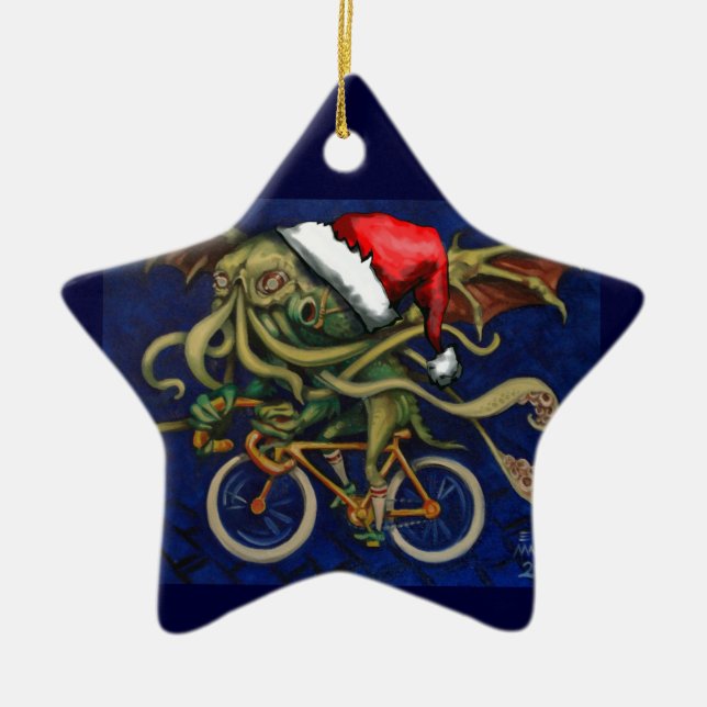 Ornamento De Cerâmica Cthulhu em uma bicicleta (Frente)