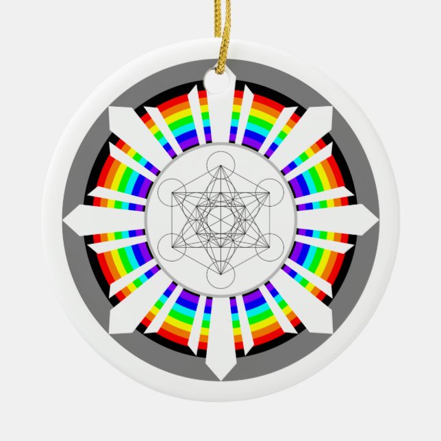 Ornamento De Cerâmica Cubo de Metatron Prisma de Arco-Íris (Frente)