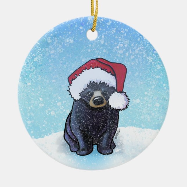 Ornamento De Cerâmica Cubo de Urso Negro Natal (Frente)