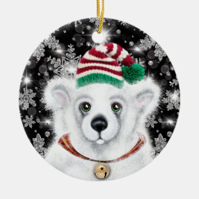 Ornamento De Cerâmica Cubo de urso polar, Papai noel (Frente)