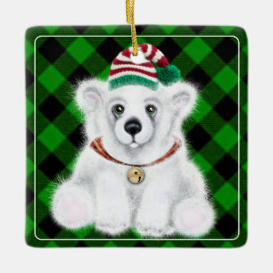 Ornamento De Cerâmica Cubo de urso polar, Papai noel