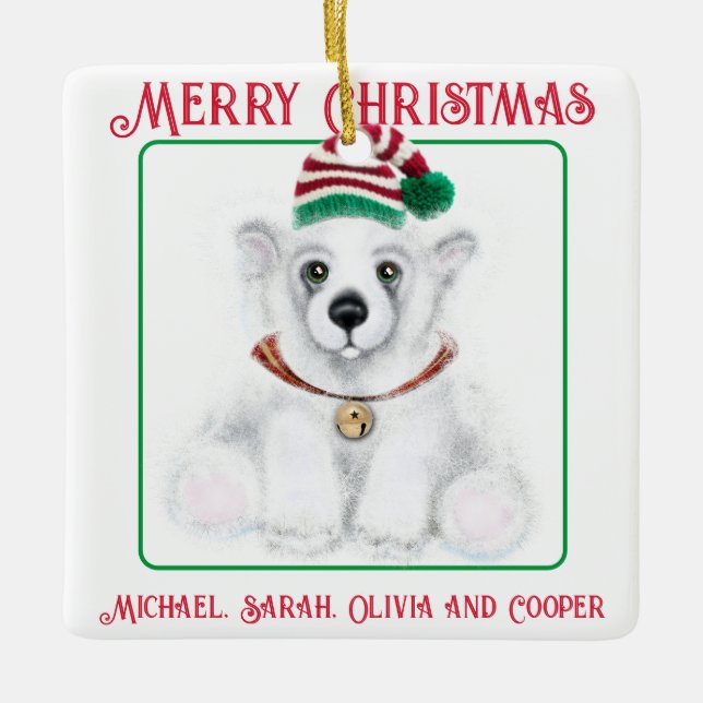 Ornamento De Cerâmica Cubo de urso polar, Papai noel (Frente)
