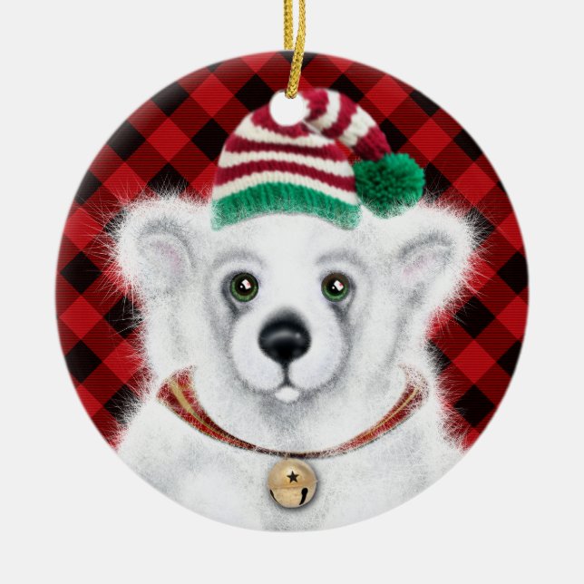 Ornamento De Cerâmica Cubo de urso polar, Papai noel (Frente)