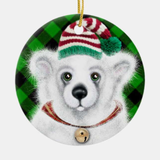 Ornamento De Cerâmica Cubo de urso polar, Papai noel (Frente)