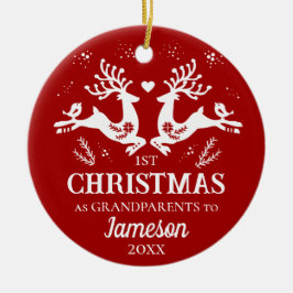 Ornamento De Cerâmica Cujo Vermelho Branco Primeiro Natal Avós Veado