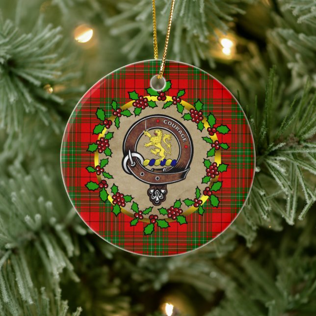 Ornamento De Cerâmica Cumming Clan Crachá & Tartan Personalizado Xmas (Árvore)