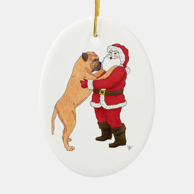 Ornamento De Cerâmica Cumprimento Jowly do Natal de Bullmastiff (Frente)