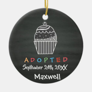 Ornamento De Cerâmica Cupcake Adotado - Data do Nome Personalizado