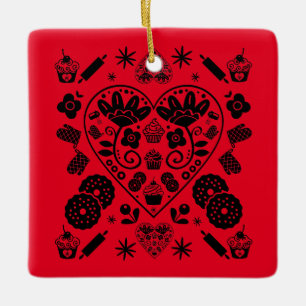 Ornamento De Cerâmica Cupcake Baking Folk Art