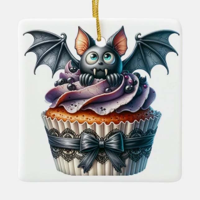 Ornamento De Cerâmica Cupcake Bat (Frente)