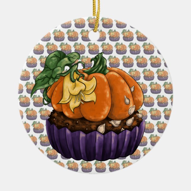 Ornamento De Cerâmica Cupcake de abóbora (Frente)