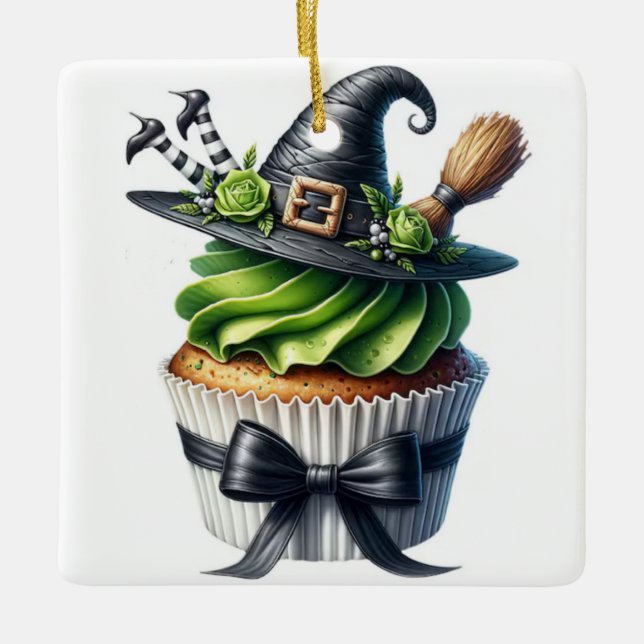 Ornamento De Cerâmica Cupcake de bruxa (Frente)