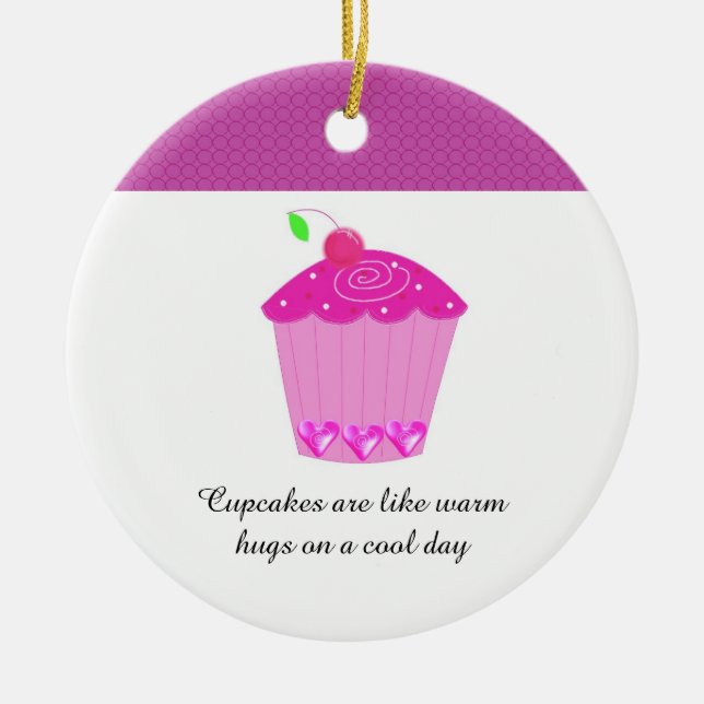 Ornamento De Cerâmica Cupcake de Cereja com Frase (Frente)