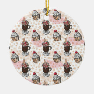 Ornamento De Cerâmica Cupcake de natal de aquarela desenhado