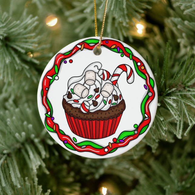 Ornamento De Cerâmica Cupcake de Natal Personalizado (Árvore)