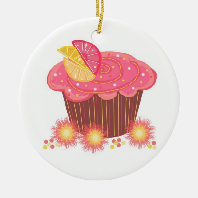 Ornamento De Cerâmica Cupcake de toranja rosa doce (Frente)