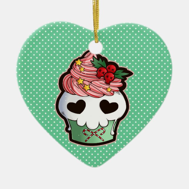 Ornamento De Cerâmica Cupcake do crânio do feriado (Frente)