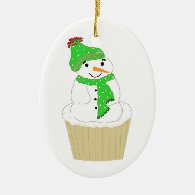 Ornamento De Cerâmica Cupcake Frosty Snowman (Frente)