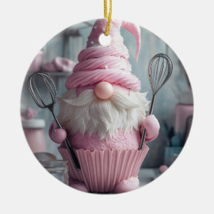 Ornamento De Cerâmica Cupcake Gnomo Rosa Adorável