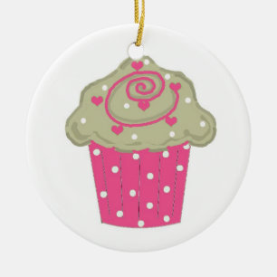 Ornamento De Cerâmica Cupcake Rosa Choque