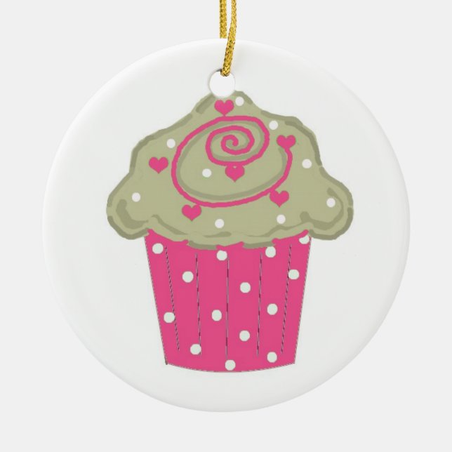 Ornamento De Cerâmica Cupcake Rosa Choque (Frente)