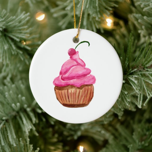 Ornamento De Cerâmica Cupcake rosa com cereja (Árvore)