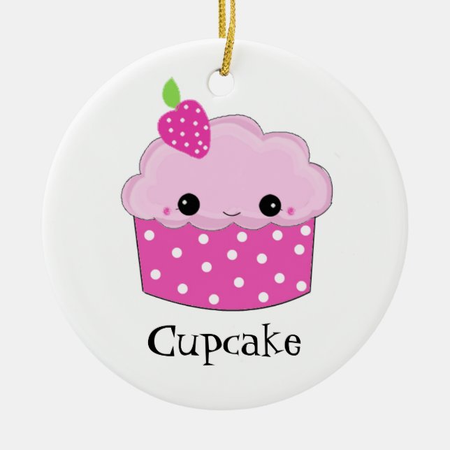 Ornamento De Cerâmica Cupcake Rosa Face (Frente)