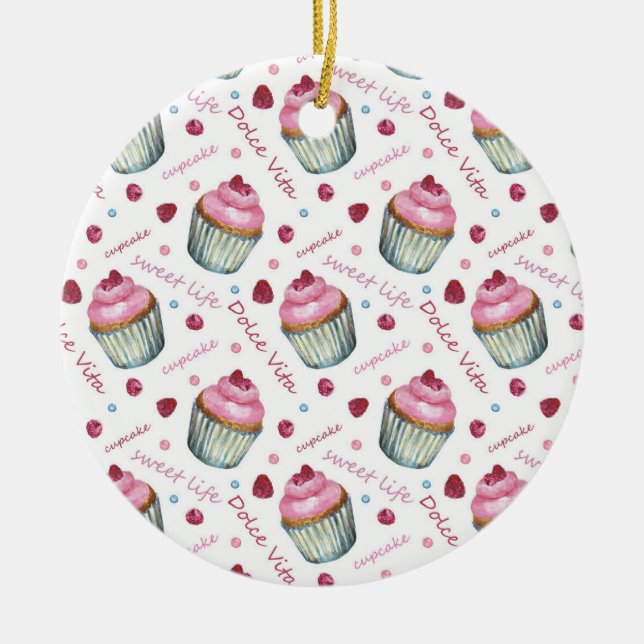 Ornamento De Cerâmica Cupcakes de aquarela (Frente)