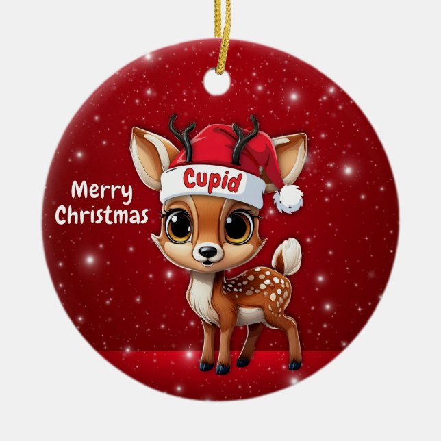 Ornamento De Cerâmica Cupid Baby Deer, Fawn, Doe, Reindeer🦌 🎄 (Frente)