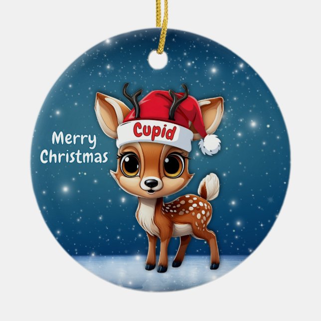 Ornamento De Cerâmica Cupid Baby Deer, Fawn, Doe, Reindeer🦌 🎄 (Frente)